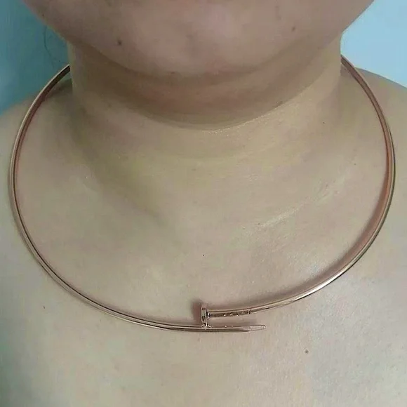 Rose Gold Nail Choker Necklace Luxury Minimalist - Picture 3 of 3